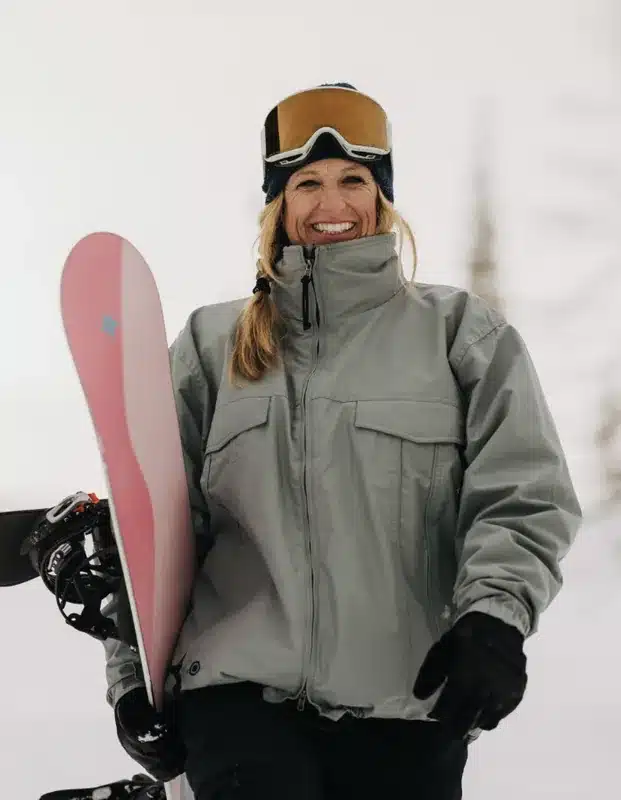 lisa holding a snowboard